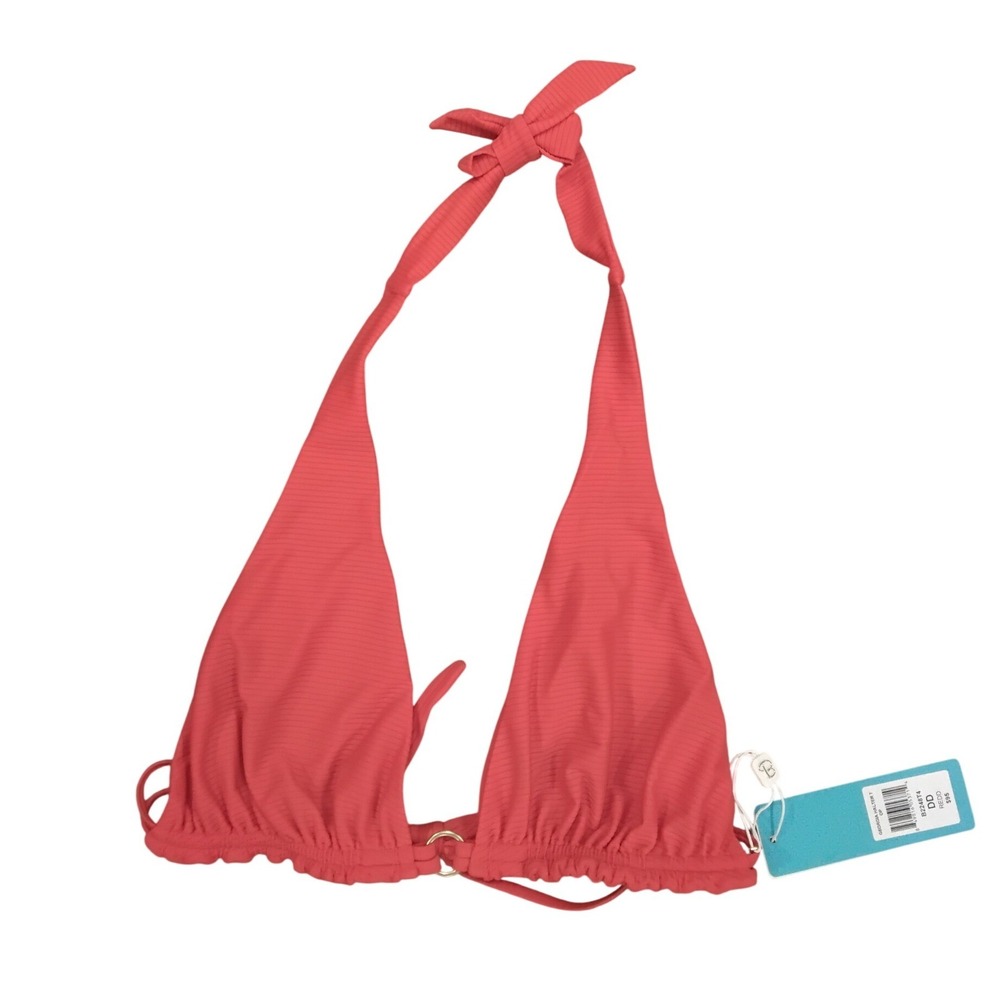 Beach Bunny Georgia Halter Ribbed Bikini Top Red B2248T4 Size DD NEW